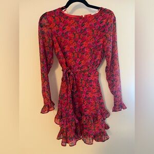 Gorgeous Red and Pink Floral Long Sleeve Dress